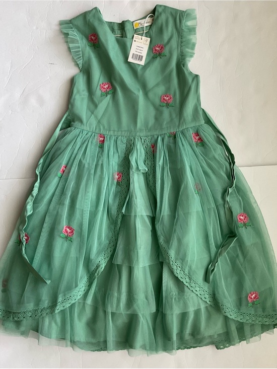 Mini Boden | Dresses | Mini Boden Mint Green Tulle Dress With Pink Rose Embroidery